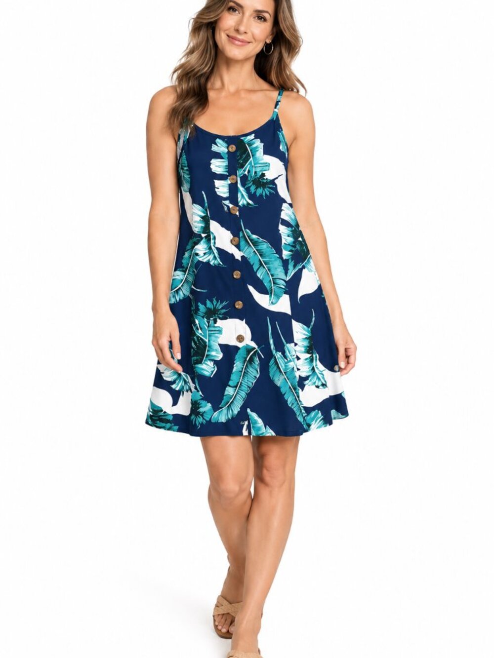 🌴 Tropical Print Resort Dress | Beach Cover-Up | Adjustable Straps | Size M